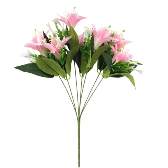 Pink Pink Artificial Lilium Flowers Bouquet With Green Leaves For Home Decor Table Centerpiece