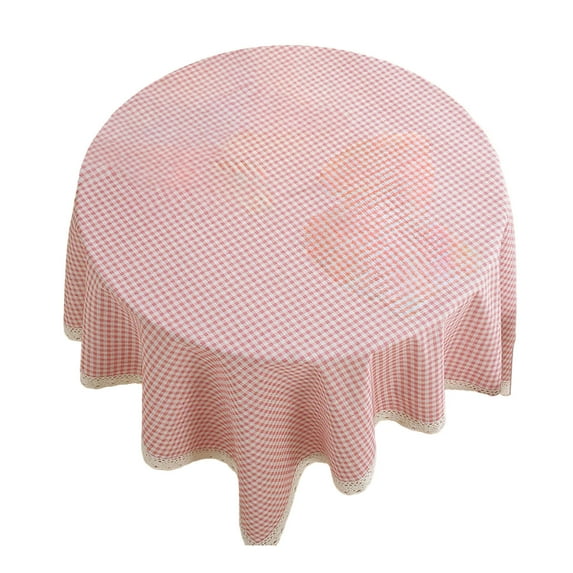 Pink Pink Checkered Cotton Linen Tablecloth With Tassel Accent For Dining Table And Home Decor