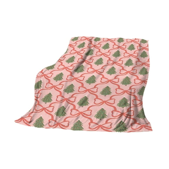 Pink Pink Christmas Flannel Blanket With Christmas Tree Pattern Double Sided Plush Soft Throw Blanket For Couch Bed Sofa Holiday Gift Warm And Cozy