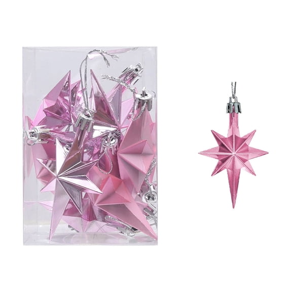 Pink Pink Christmas Tree Hanging Ornaments Plastic Plating Eight-Pointed Star For Holiday Decor