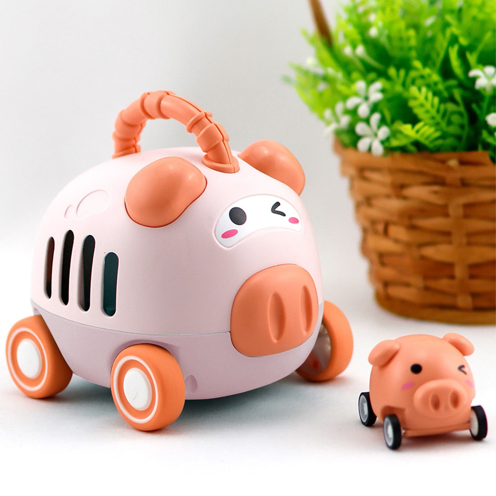 Pink Pink Cute Cartoon Animal Parent-Child Catapult Car Mini Inertia ...