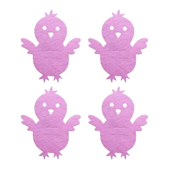 Pink Pink Easter Chick Themed Cutlery Holder Bag 4-Piece Set For Tableware Knife Fork Cover