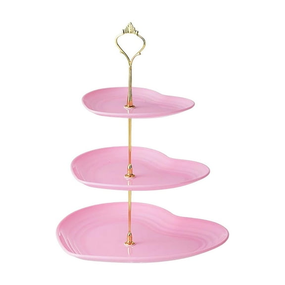Pink Pink Heart Shaped Three Tier Dessert Stand For Parties And Home Decor Food Safe Plastic With Zinc Alloy Pole 14.96 Inch Tall