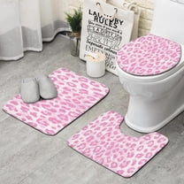 Pink and Pink Of Leopard Print Bathroom Rugs Sets 3 Piece,Toilet Cover Set,Absorbent Non Slip Bathroom Mats Sets with U-Shaped Contour Rug Toilet Rug Set