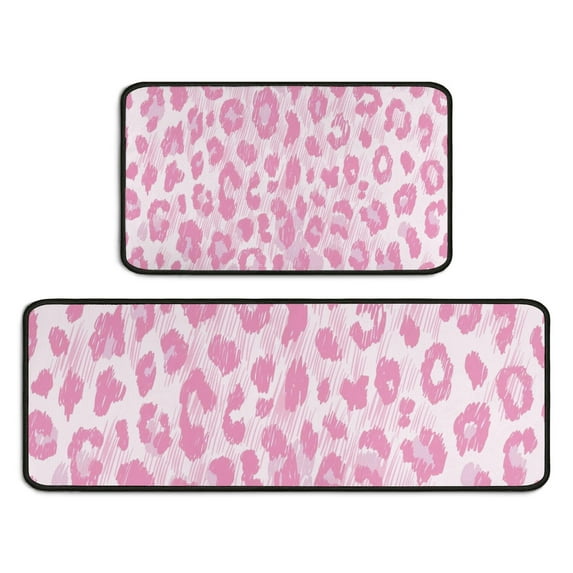 Pink and Pink Of Leopard Print Kitchen Rugs Sets Of 2,Anti Fatigue Kitchen Mat Rugs Non Slip Washable,Decorative Kitchen Floor Mats for Kitchen,Sink,Laundry,17"X30"+17"X47"