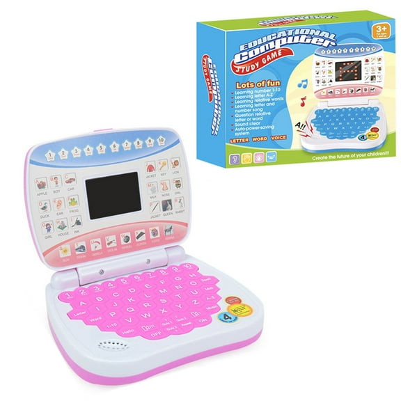 Pink Pink Mini Simulated Laptop Toy Led Display Early Learning Educational Music Computer For Kids