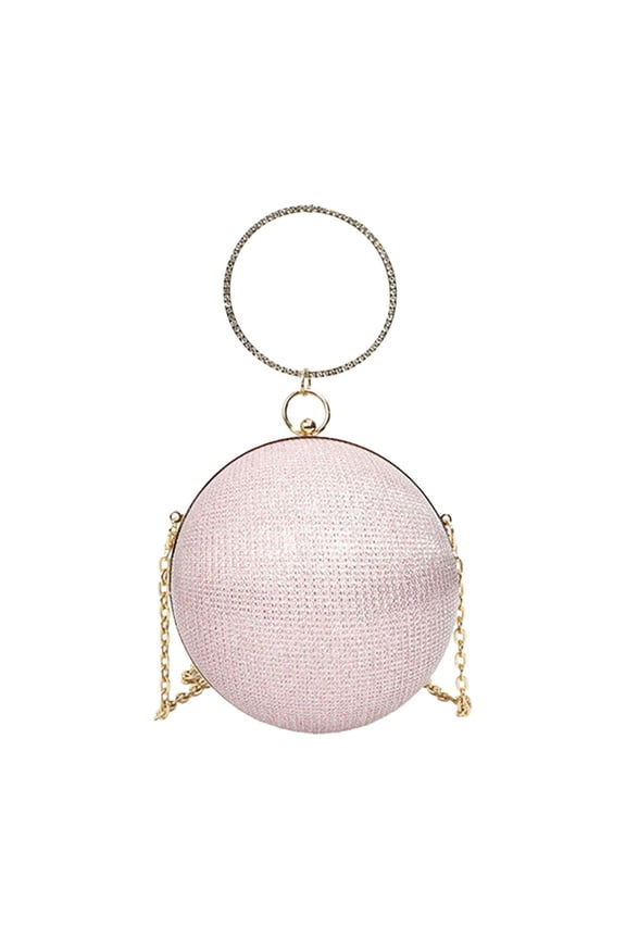 Pink Pink Rhinestone Round Ball Chain Shoulder Bag For Women Evening Crossbody Handbag