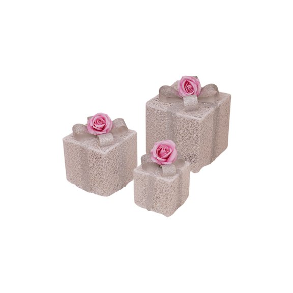 Pink Pink Set Of 3 Illuminated Folding Decorative Boxes With Remote And Led Lights 10.62X10.62X3.14Inch