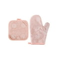 thumbnail image 1 of Pink Pink Thickened Heat Resistant Oven Mitts And Pot Holder Set With Hanger For Kitchen, 1 of 7