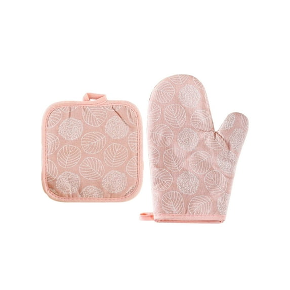 Pink Pink Thickened Heat Resistant Oven Mitts And Pot Holder Set With Hanger For Kitchen