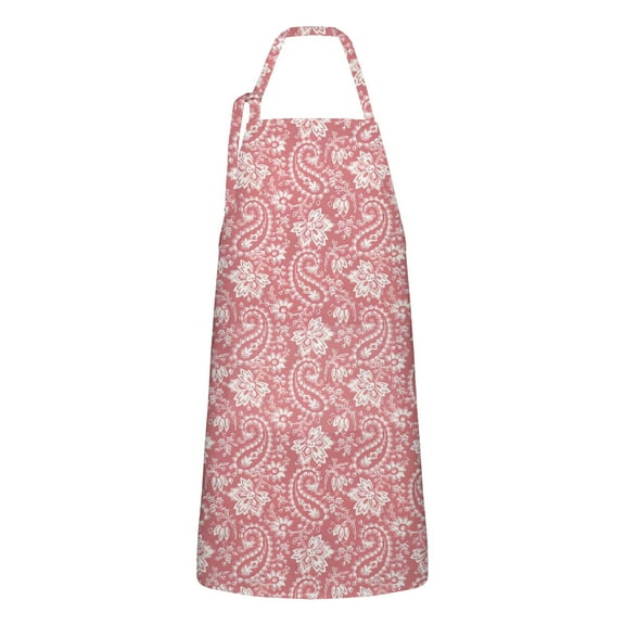 Pink Pioneer Flower and Paisley Pattern Apron-Garden Aprons for Women with Pockets-Cotton Linen Waterproof Kitchen Cooking Gardening Aprons Adjustable for Kitchen,Cooking,BBQ and Salon 33x27 Inch