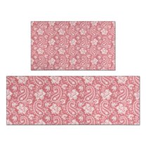 Pink Pioneer Flower and Paisley Pattern Kitchen Rugs Sets Of 2,Anti Fatigue Kitchen Mat Rugs Non Slip Washable,Decorative Kitchen Floor Mats for Kitchen,Sink,Laundry,17"x30" 17"x47"
