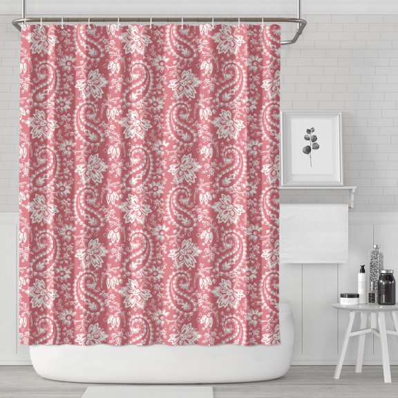 Pink Pioneer Flower and Paisley Pattern Shower Curtain 84"x72" ,Bathroom Decorative Shower Curtains Set with 12 Hooks,Modern Waterproof Washable Shower Curtain