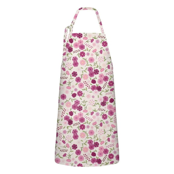 Pink Pioneer Flower Pattern Apron-Garden Aprons for Women with Pockets-Cotton Linen Waterproof Kitchen Cooking Gardening Aprons Adjustable for Kitchen,Cooking,BBQ and Salon 33x27 Inch