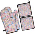 thumbnail image 1 of Pink Pioneer Flower Pattern Kitchen Oven Mitt and Pot Holder Sets 4 Pcs for Baking, Cooking and Grilling, Heat Resistant Up To 392 °F, 1 of 7