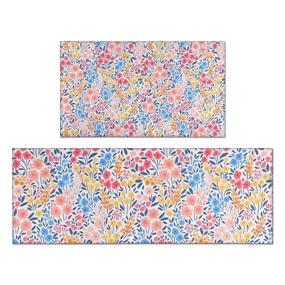 Pink Pioneer Flower Pattern Kitchen Rugs Sets Of 2,Anti Fatigue Kitchen Mat Rugs Non Slip Washable,Decorative Kitchen Floor Mats for Kitchen,Sink,Laundry,17"x30"+17"x47"