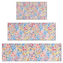 Pink Pioneer Flower Pattern Kitchen Rugs Sets Of 3,Kitchen Runner Rugs Non Skid Washable,Decorative Kitchen Floor Mats for Kitchen,Sink,Laundry,17"x30"  17"x47"   17"x59"