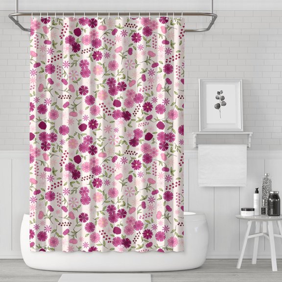 Pink Pioneer Flower Pattern Shower Curtain 72"x72" ,Bathroom Decorative Shower Curtains Set with 12 Hooks,Modern Waterproof Washable Shower Curtain