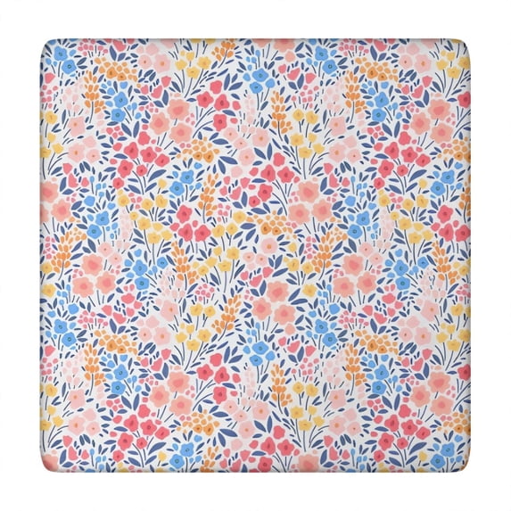 Pink Pioneer Flower Pattern Square Fitted Tablecloth with Elastic Edge,Square Table Cover,Washable Elastic Table Cover for Home Kitchen Party Decor 34"x34"