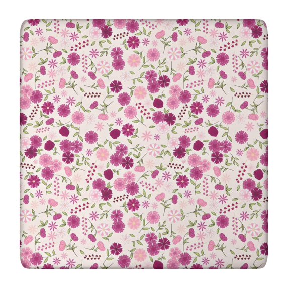 Pink Pioneer Flower Pattern Square Fitted Tablecloth with Elastic Edge,Square Table Cover,Washable Elastic Table Cover for Home Kitchen Party Decor 36"x36"