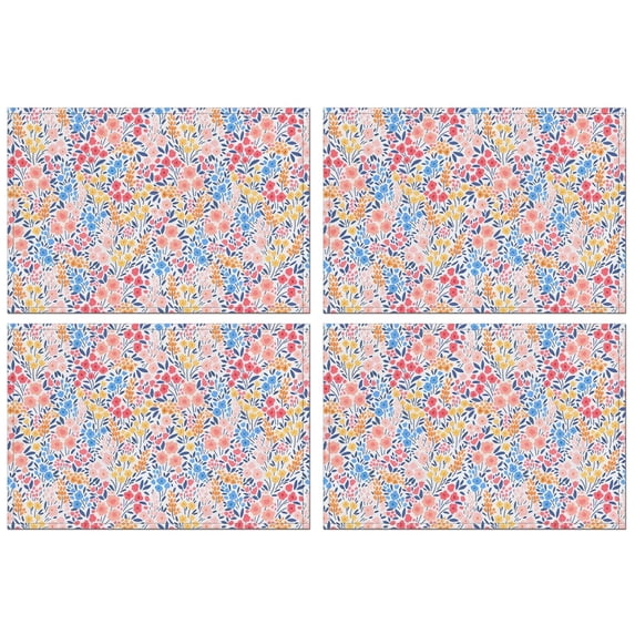 Pink Pioneer Flower Pattern Summer Placemats Table Placemats Set Of 4-Linen Kitchen Washable Placemats Table Mats 11.8"x17.7" Non-Slip Heat Resistant
