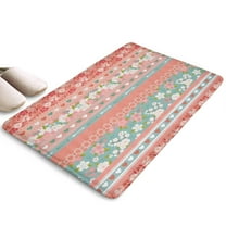 Pink Pioneer Flower Striped Flannel Non Slip Door Rugs,Washable Door Mats Indoor,Decorative Door Mats,Dirt-Resistant and Absorbent Doormat for Entrance,Bedroom,Kitchen,Bathroom,23.5"x16"
