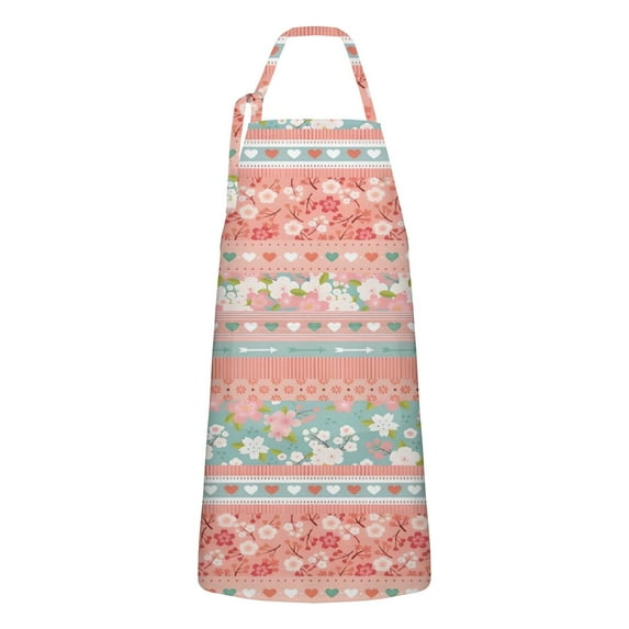 Pink Pioneer Flower Striped Pattern Apron-Garden Aprons for Women with Pockets-Cotton Linen Waterproof Kitchen Cooking Gardening Aprons Adjustable for Kitchen,Cooking,BBQ and Salon 33x27 Inch