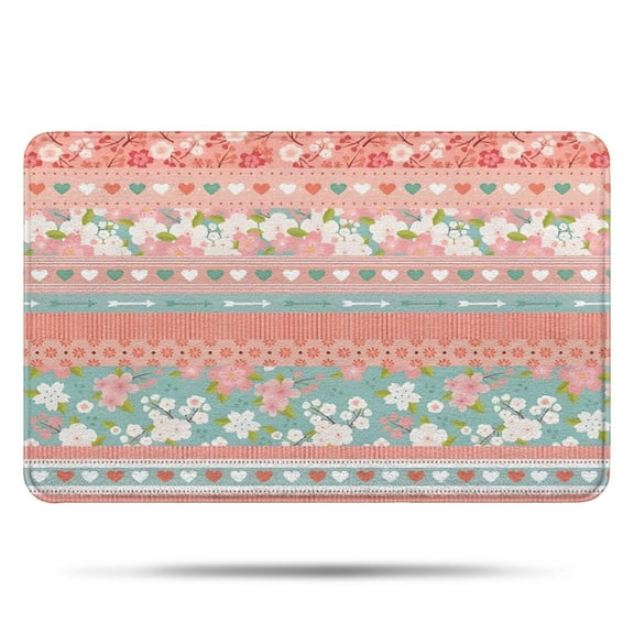 Pink Pioneer Flower Striped Pattern Bathroom Rugs Mat,Non Slip Microfiber Bathroom Rug,Rubber Backing,Soft Bathroom Mats for Bathroom Floor,Tub and Shower,17x27in(43x68cm)