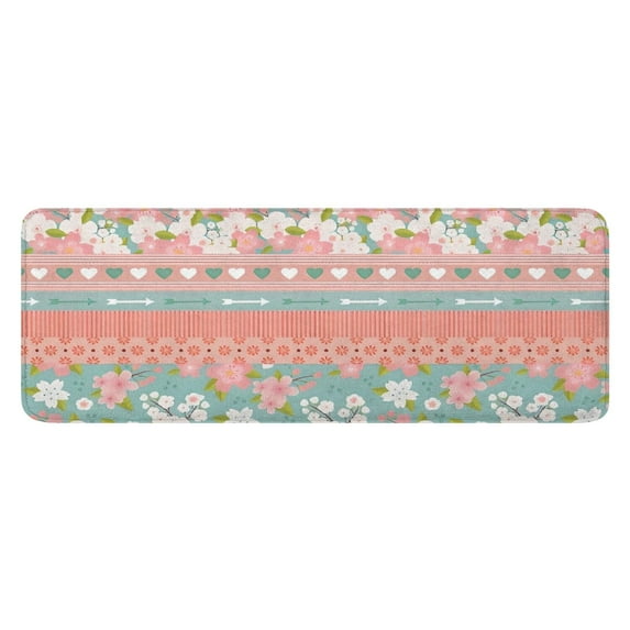 Pink Pioneer Flower Striped Pattern Kitchen Rug Mat,Kitchen Runner Rugs Non Skid Washable,Decorative Kitchen Floor Mats for Kitchen,Sink,Laundry,17"x47.2"