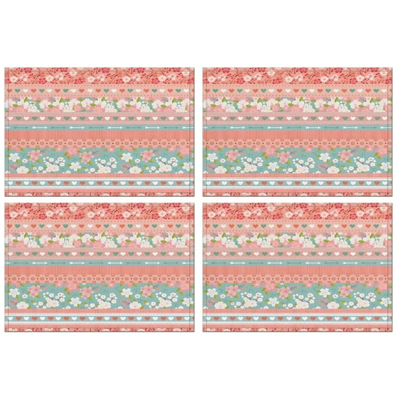 Pink Pioneer Flower Striped Pattern Summer Placemats Table Placemats Set Of 4-Linen Kitchen Washable Placemats Table Mats 11.8"x17.7" Non-Slip Heat Resistant