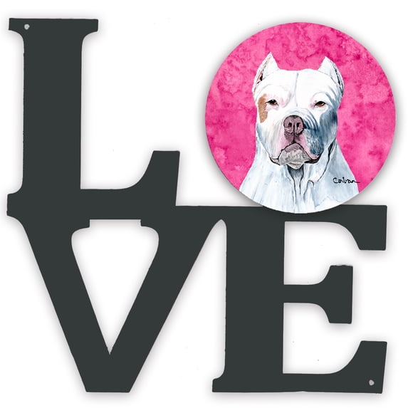 Pink Pit Bull Metal Wall Artwork LOVE