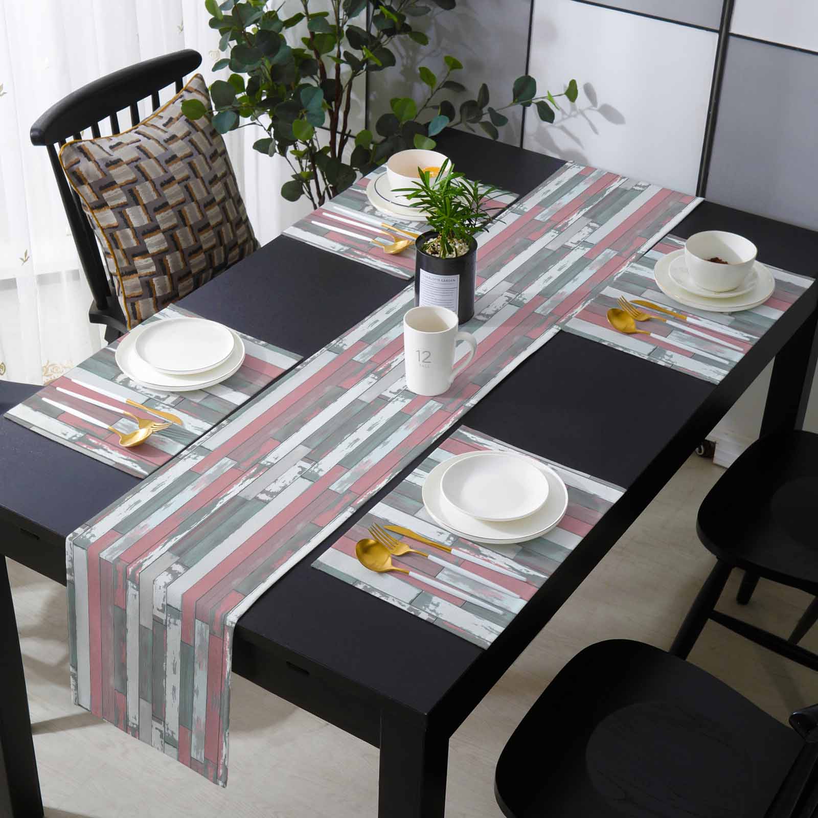 Pink Placemats Set of 6 with 70 Inches Long Table Runner,Rustic ...