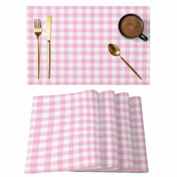 Pink Placemats Set of 6 Country French Rustic Buffalo Plaid Modern Art Place Mats Indoor Wipeable Table Mats Washable Cloth Dining Table Placemats for Kitchen Holiday Party Home Decor 13x19 Inch