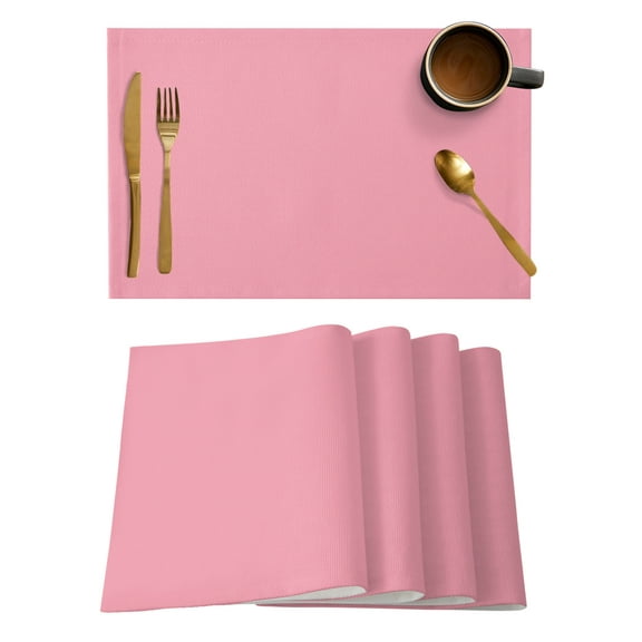 Pink Placemats Set of 4, Pure Pink Placemats for Dining Table, Place Mats for Kitchen Tabletop, Waterproof Wipeable Dining Table Mats Set