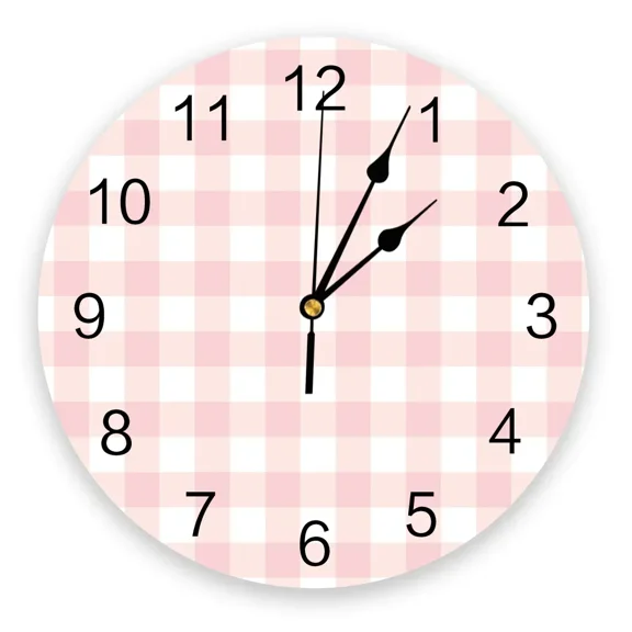 Pink Plaid 3D Wall Clock Modern Design Brief Living Room Decoration Kitchen Clock Art Wall Watch Home Decor(12 Inch)
