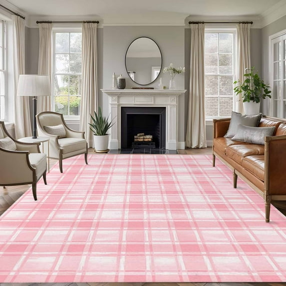 Pink Plaid Area Rug 5x7 Washable Rug Non Slip Modern Art Checkered Farmhouse Large Area Rug Soft Stainresistant Indoor Floor Carpet for Living Room Bedroom Home Office Dining Room Nursery