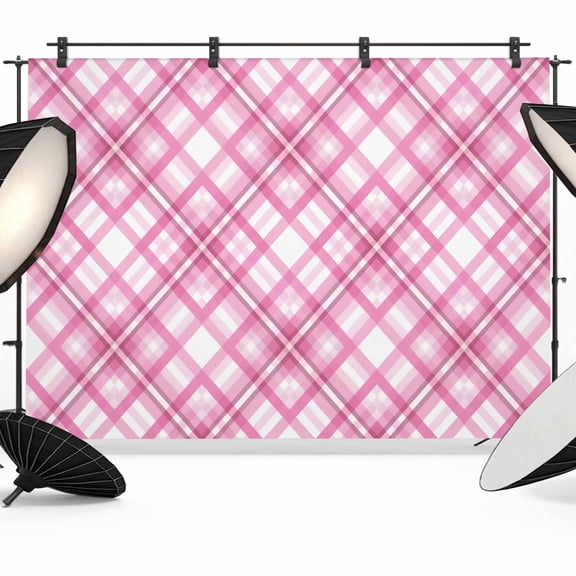 Pink Plaid Backdrop for Photography,Fabric Photo Background Backdrop,Funny Modern Simple Abstract Checked Striped Photo Booth Background for Portrait Photoshoot Video Wedding Studio Banner 8x6ft