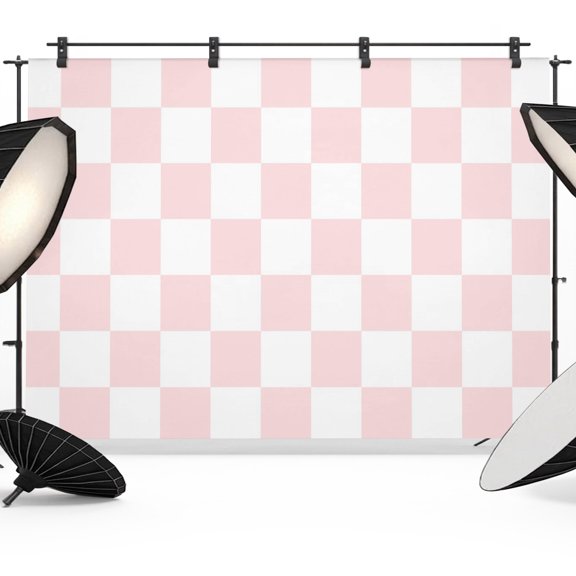 Pink Plaid Backdrops for Photography, Modern Checkerboard Plaid Repeating Pattern Fabric Photo Background Sturdy Studio Props for Photo Studio, Video Recording, Booth & Photoshoot 7x5ft