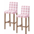 thumbnail image 1 of Pink Plaid Bar Stool Covers Set of 2, Spring Farmhouse Buffalo Checkered Stretch Washable Bar Chair Covers with Backs, Removable Pub Counter Height Chair Cover for Kitchen Dining Room Cafe, 1 of 7