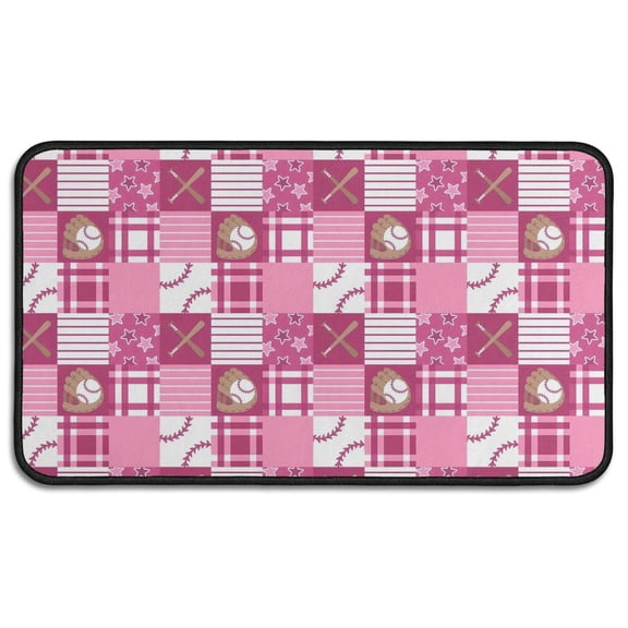 Pink Plaid Baseball Pattern Door Rugs,Washable Non Slip Door Mats Indoor,Decorative Door Mats,Entry Mat Indoor for Entrance,Bedroom,Kitchen,Bathroom,30"x17"