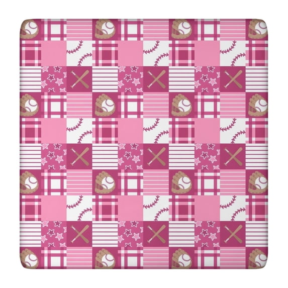 Pink Plaid Baseball Pattern Square Fitted Tablecloth with Elastic Edge,Square Table Cover,Washable Elastic Table Cover for Home Kitchen Party Decor 36"x36"