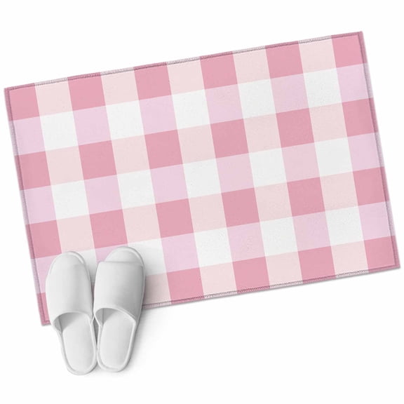Pink Plaid Bathroom Mat 2x3 FT, Non Slip Small Kitchen Mat, Spring Farmhouse Buffalo Checkered Washable Soft Backed Front Door Throw Rug Non-Shedding Indoor Outdoor Doormat for Entryway Sink