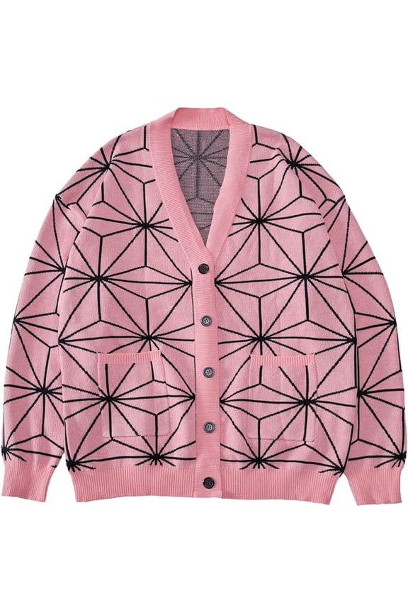 Pink Plaid Cardigan Sweater Knit Jacket Top