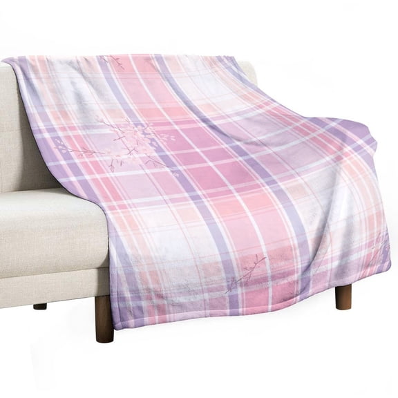 Pink Plaid Cherry Blossom Pattern Blanket for Bed Throw Blanket for Women, Men Super Soft Plush Blanket Throw, Print Blanket