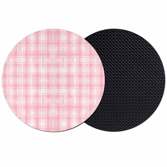 Pink Plaid Coasters Set of 2, Absorbent Coasters for Drinks, Modern Art Checkered Farmhouse Coaster for Desk Coffee Table Protection, Home Decor House Warming Gifts 4"