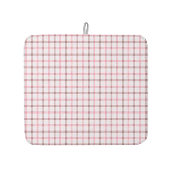 Pink Plaid Dish Drying Mat 16x18 inch Rustic Grid Pink Cream Checkeredlines Stripes Super Absorbent Microfiber Dish Drying Pad for Kitchen Countertops Sink Dish Drainer Racks Coffee Bar Mats 1 Pack