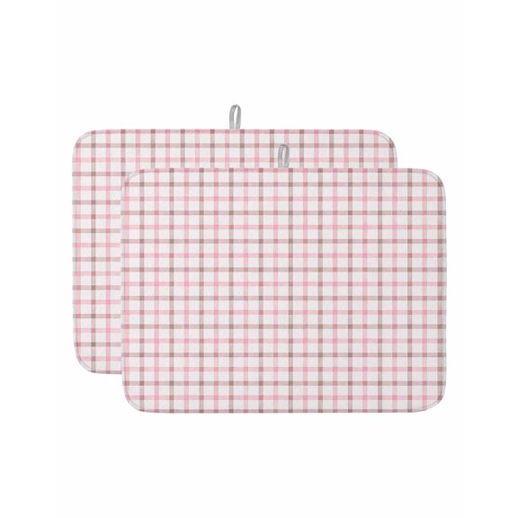 Pink Plaid Dish Drying Mat 18x24 inch Rustic Grid Pink Cream Checkeredlines Stripes Super Absorbent Microfiber Dish Drying Pad for Kitchen Countertops Sink Dish Drainer Racks Coffee Bar Mats 2 Pack