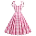 thumbnail image 1 of Pink Plaid Dress for Women Teens Holiday Party Fashion Sleeveless V Neck Cocktail Evening Swing Gowns Cute Dress (Small, Pink), 1 of 4
