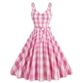 thumbnail image 1 of Pink Plaid Dress for Women Teens Holiday Party Fashion Sleeveless V Neck Cocktail Evening Swing Gowns Cute Dress (X-Large, Pink 02), 1 of 6