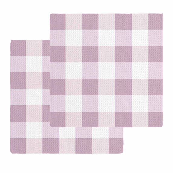 Pink Plaid Kitchen Dish Towels for Drying Dishes Set of 2, Spring Summer Farmhouse Buffalo Checkered Waffle Weave Microfiber Hand Tea Bathroom Towels Quick Dry & Absorbent Towel 12x12